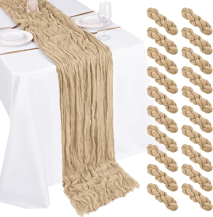 20 Pack Cheesecloth Table Runner - 17x108 Inch Beige Boho Gauze Cheese Cloth Table Runners for Baby Bridal Shower Decoration Wedding Party Summer Garden Farmhouse