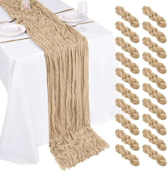 20 Pack Cheesecloth Table Runner - 17x108 Inch Beige Boho Gauze Cheese Cloth Table Runners for Baby Bridal Shower Decoration Wedding Party Summer Garden Farmhouse