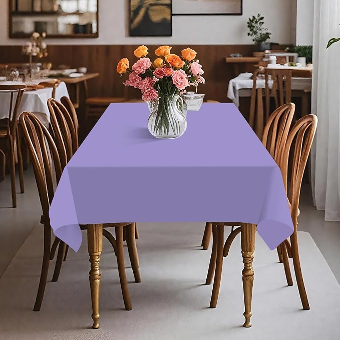 54IN X 320FT Plastic Table Cover Roll with Cutter Box, Cut to Size Plastic Table Cloths for Parties, Birthday, Disposable Tablecloth Roll for All Shape Tables (Light Purple, 54 Inch X 320 Feet)