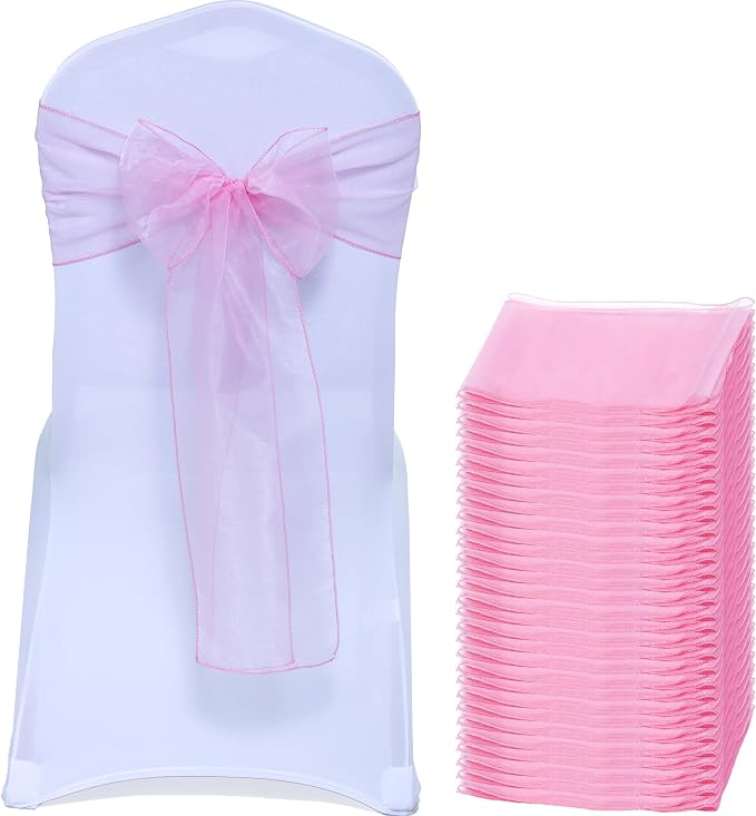 MDS® Pack of 75 Organza Chair Sashes for Wedding Decoration, Reusable Sheer Chair Bows for Banquet Chair Cover, Reception, Bridal Shower, Baby Shower, Birthday Party & Special Events - Blush Pink