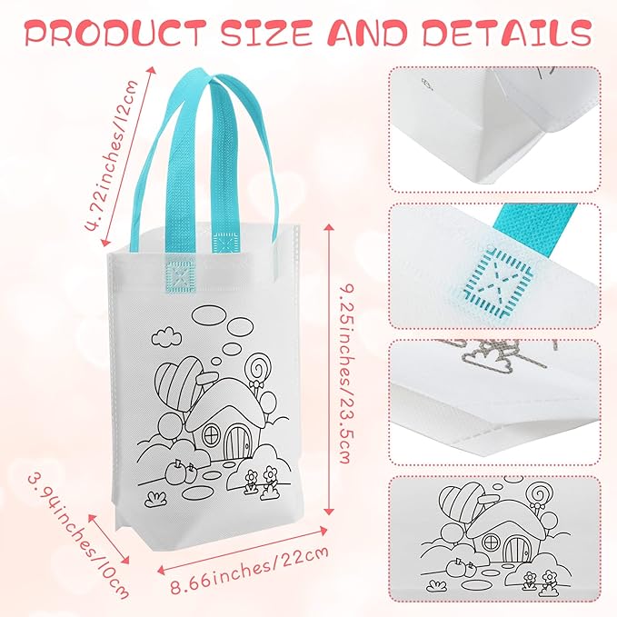 BBTO 100 Pcs Coloring Goodie Bags Cute Cartoon Reusable Party Favor Paint Non Woven Goodie Bags for Kids Birthday Party Art DIY Crafts Supplies, 20 Styles