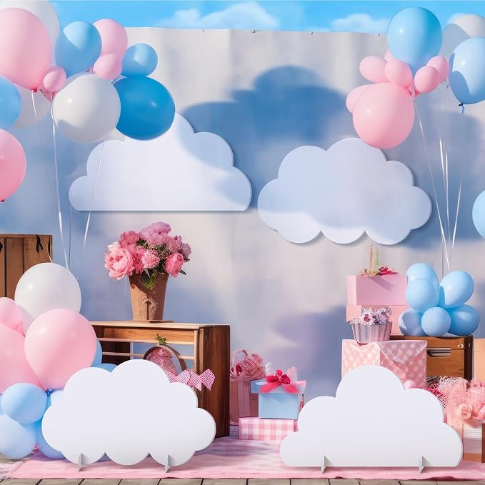 4 Pcs Large White Cloud Cardboard Cutout Standup Life Size Birthday Party Decorations White Cloud Cardboard Cutouts for Baby Shower Birthday Party Photo Backdrop Favors