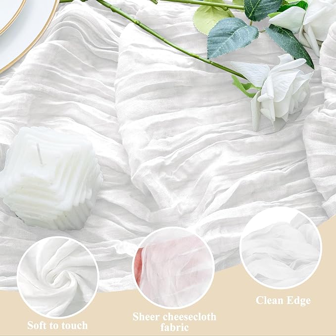 6PCS Table Runner Cheesecloth 10FT Ivory Boho Gauze Cheese Cloth Rustic Sheer Table Runners for Wedding Bridal Baby Shower Party Decoration