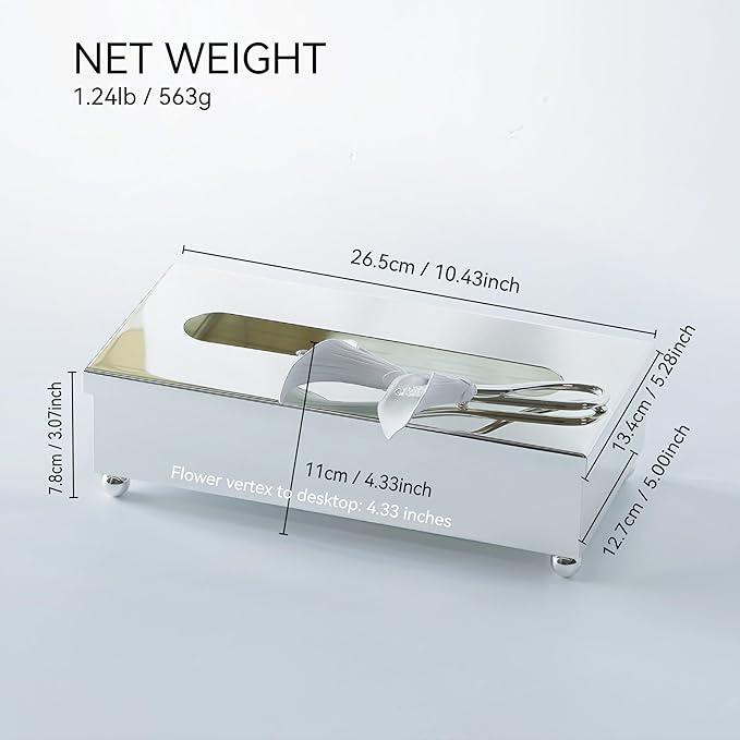 Silver Tissue Box Cover Rectangle，Guest Towel Holder Tray for Bathroom – Napkin Organizer for Disposable Paper Towels, Elegant Hand Towel Box for Powder Room,Luxurious Napkin Box for Dressing Room