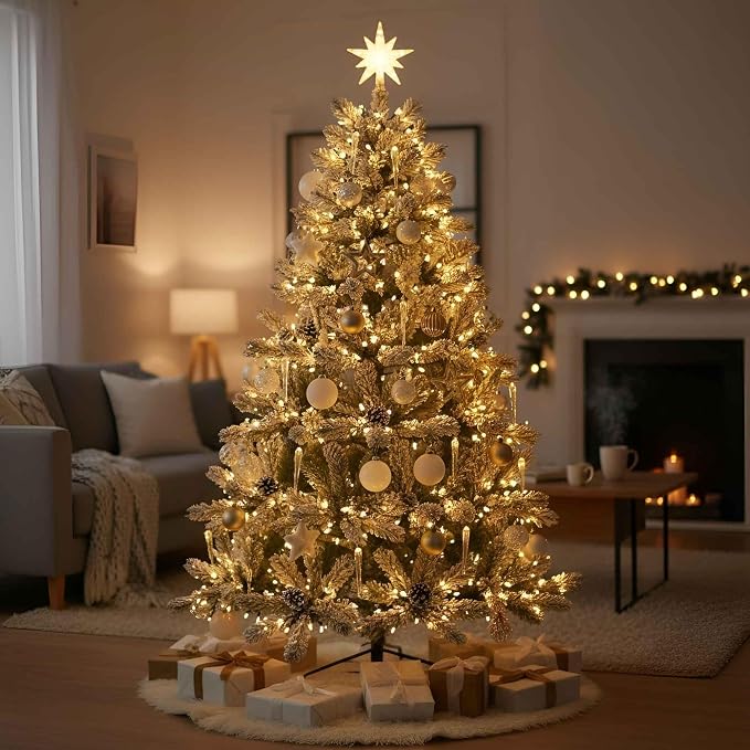 QBIS 400 LED Cluster Lights on Silver Wire. Warm White Fairy Lights Plug in, 16.5ft Christmas Lights for Christmas Tree and Fireplace Mantel. Indoor Outdoor Firecracker Light String.