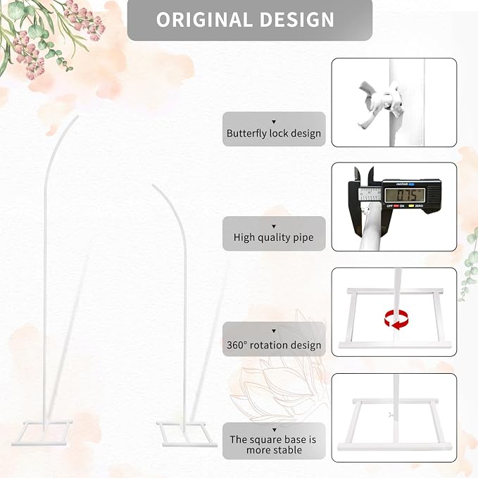 Metal Wedding Arch Stand,Set of 2 Curved Top Arch Backdrop Stand Wedding Arches for Ceremony Birthday Anniversary Baby Shower Floral Stand Background Decoration (White,7.8FT & 6.7FT)
