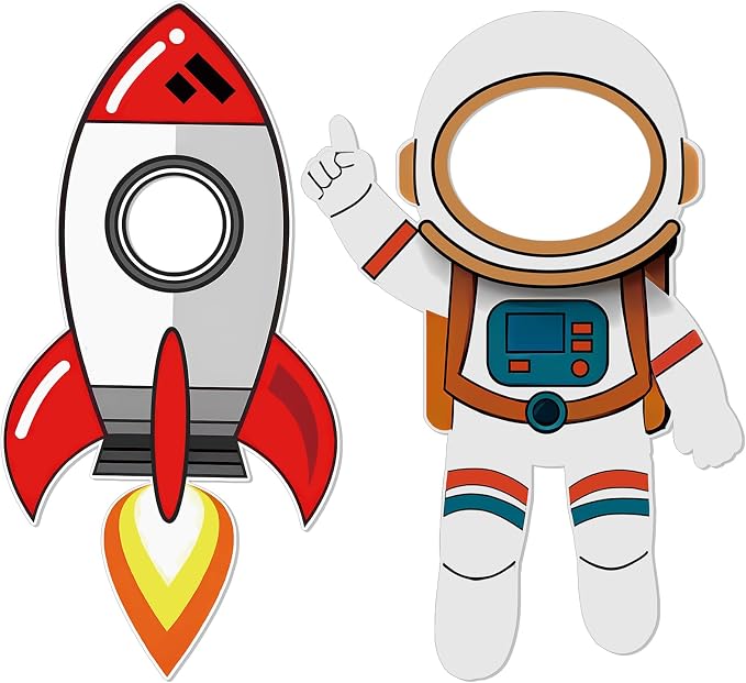 2 Pcs 3.94 ft Space Photo Booth Prop Rocket Astronaut Life Size Cardboard Cutout Stand up Backdrop Rocket Cardboard for Space Birthday Party Decoration Science Event Display