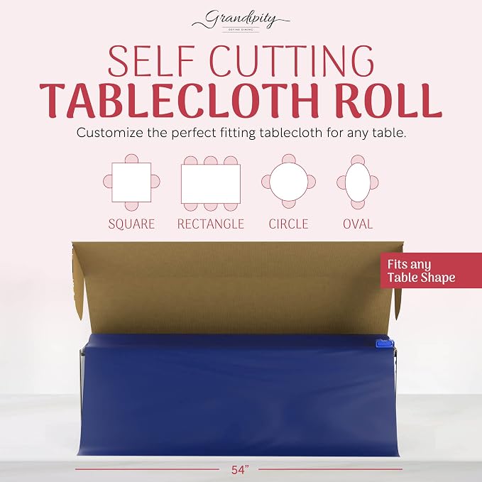 Grandipity Plastic Tablecloth Roll - 54in x 100 Ft. Navy Blue Plastic Table Cloths for Parties Disposable with Cutter Box - Cut to Size Disposable Tablecloth Table Cover for Rectangle & Round