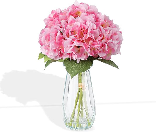 5-Piece Artificial Hydrangea Arrangement in Glass Vase - Fade-Resistant Silk Flowers with Faux Water for Table Centerpieces