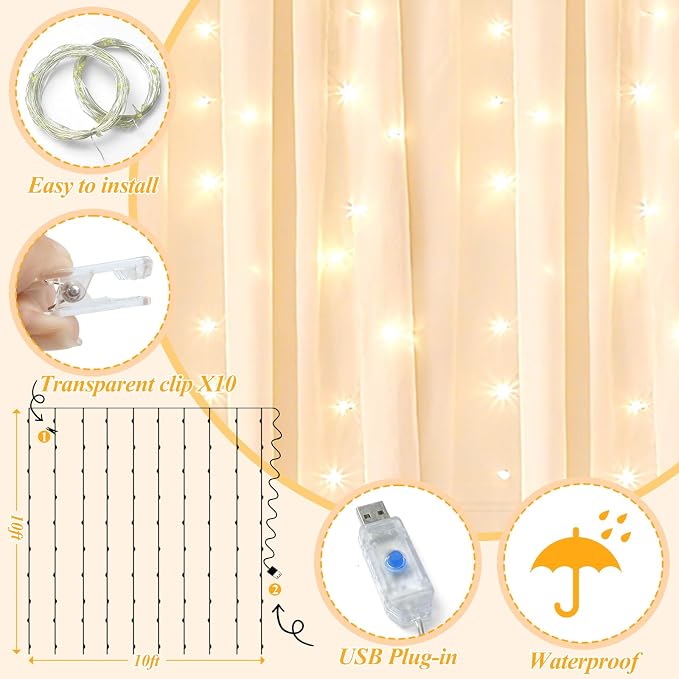 Ledido 2 Pack 10×8ft Champagne Tulle Backdrop Curtain with Lights String - 600LED Fairy Light Sheer Curtain Backdrop for Wedding Baby Shower Photo Shoot Birthday Party Decor(4 Panels 5×8ft)，Champagne