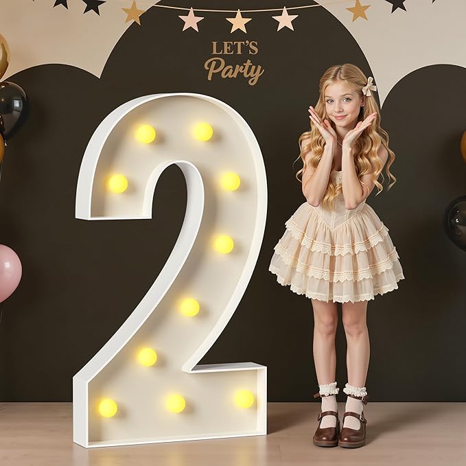 4FT Large Light Up Numbers, Marquee Numbers 2 for 21st Birthday Decorations for Boy Girl, Giant Light Up Numbers for Party Anniversary, Big Marquee Letters Pre-Cut Mosaic Numbers for Balloons