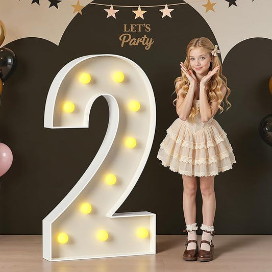 4FT Large Light Up Numbers, Marquee Numbers 2 for 21st Birthday Decorations for Boy Girl, Giant Light Up Numbers for Party Anniversary, Big Marquee Letters Pre-Cut Mosaic Numbers for Balloons