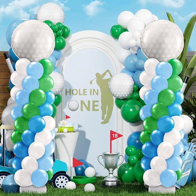 Kasyat 2 Set Golf Balloon Column Stand Kit with Adjustable Tower Stand Green and Blue Golf Arch Party Supplies for Clubs Decorations Sports Birthday Party Supplies