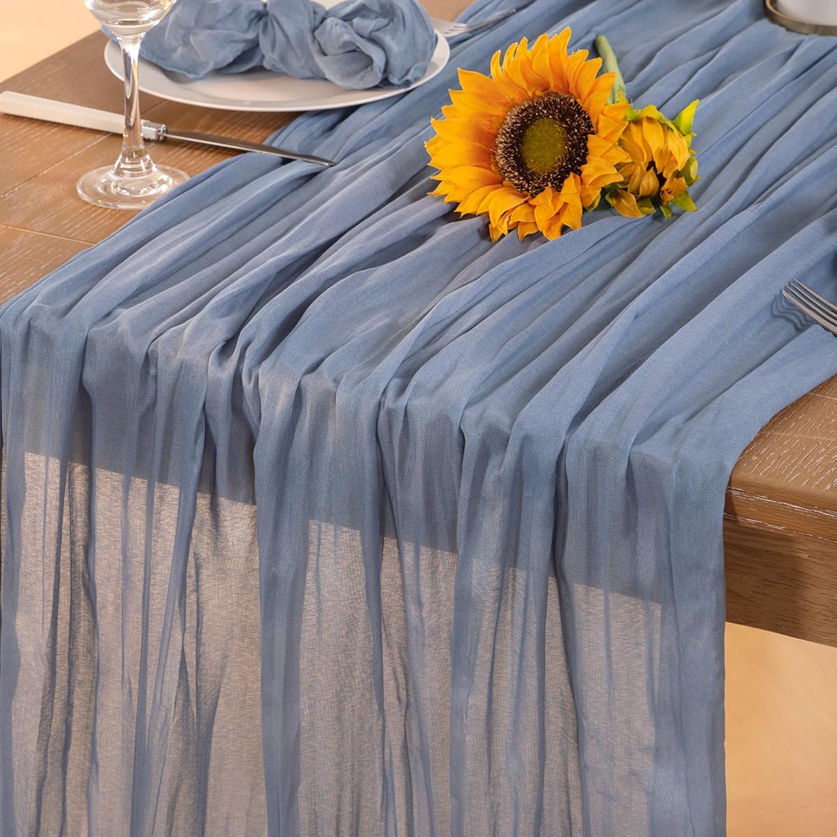 Dusty Blue Cheesecloth Table Runner Fall Table Runner Boho Gauze 120 Inches Blue Cheese Cloth Fall Table Decorations for Thanksgiving Marine Weddings Bridal Baby Shower Birthday Party