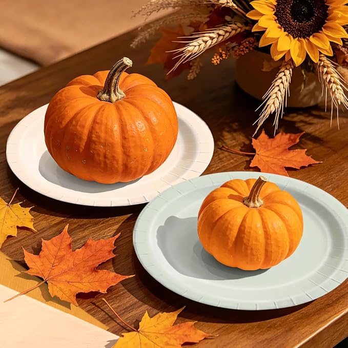 CMUSKO Fall Baby Shower Decorations - 60pcs Green Orange Plates and Napkins Autumn Little Pumpkin Tableware for Baby Shower, Birthday, Thanksgiving