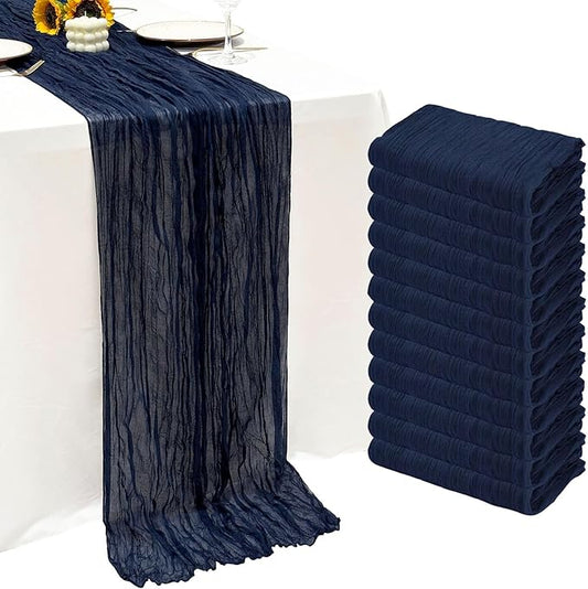 12Pack Navy Blue Table Runner 10Ft Cheesecloth Table Runner Boho Gauze Table Runners Long Cheese Cloth Table Runners for Wedding Party Bridal Shower Thanksgiving Christmas