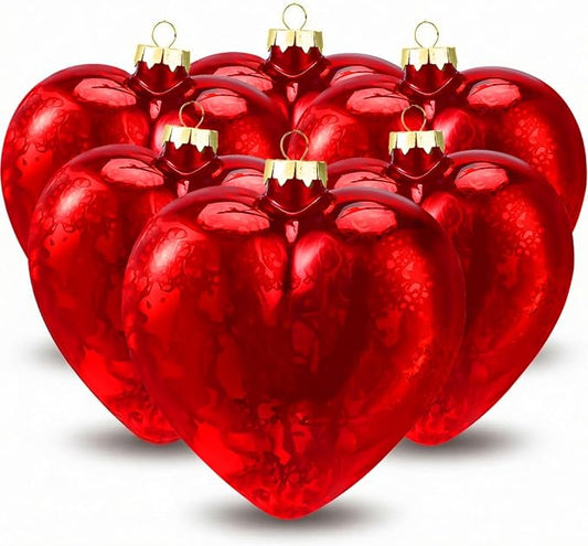 RattanView 12 Pack Red 5.12 inch Large Valentine Hanging Glass Hearts Valentine Heart Glass Ornament Heart Shaped Ornament Shiny Antique Romantic Love Shaped for Anniversary Wedding Hanging Tree Decor