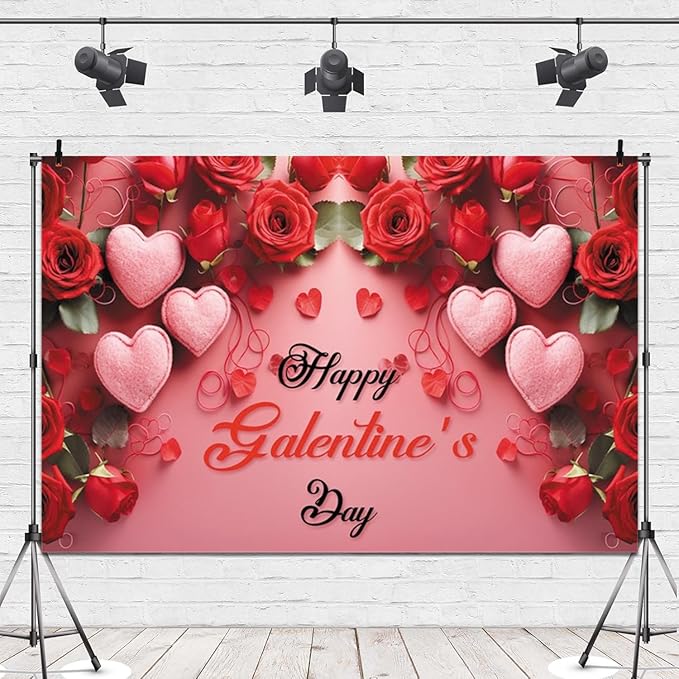 5x3ft Vinyl Happy Galentine's Day Backdrop Red Pink Rose Heart Background Friends Valentines Photography Props Party Decorations