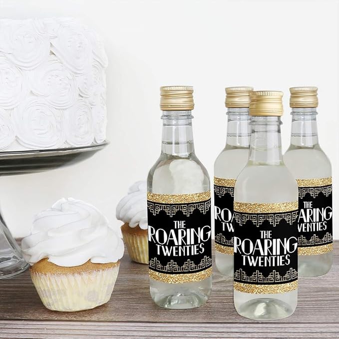 Big Dot of Happiness Roaring 20's - Mini Wine and Champagne Bottle Label Stickers - 1920s Art Deco Jazz Party Favor Gift for Women and Men - Set of 16