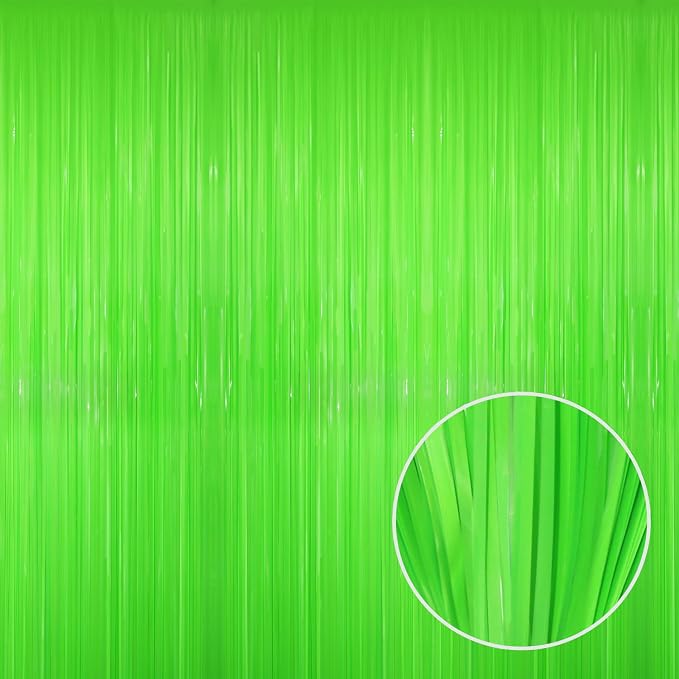 GOER 3.2 ft x 8.2 ft Metallic Tinsel Foil Fringe Curtains Party Photo Backdrop Party Streamers for Birthday,Graduation,New Year Eve Decorations Wedding Decor(1 Pack,Candy Lime Green)