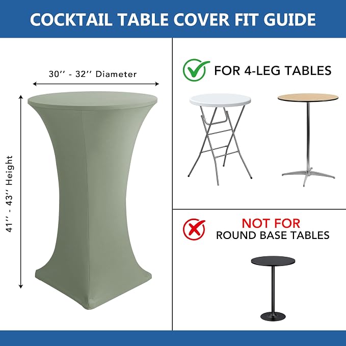 Cocktail Table Covers-Spandex Round High Top Table Cloths 6 Pack 32x43 Inch-Sage Stretch Fitted Bar Tall Tablecloth for Pub Bistro Highboy Party Event Banquet Height Folding Satnding Tables