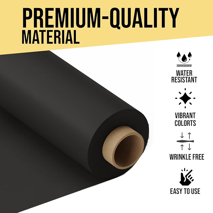 Party Solids 66% Thicker Premium Black Plastic Table Cover Roll 40" X 300' Table Cloth Plastic Cover Roll Quality Thick Banquet Rolls Disposable Tablecloth Rolls Strong American Based Company