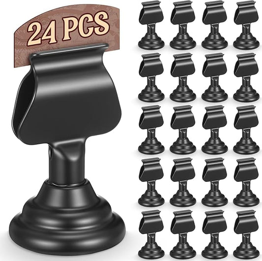 Kathfly 24 Pcs Wedding Table Number Holders 1.7 Inch Metal Black Mini Place Card Holders Bulk Harp-clip Table Sign Stands Card Holder Display Picture Memo Notes Menu for Restaurants Birthday Decor