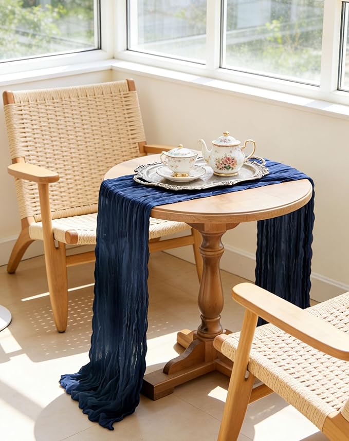 8 Pack Navy Blue Cheesecloth Table Runner 21x120 Inch Gauze Table Runners Reusable Polyester 10ft Boho Rustic Cheese Cloth Table Runner for Wedding Party Baby Shower