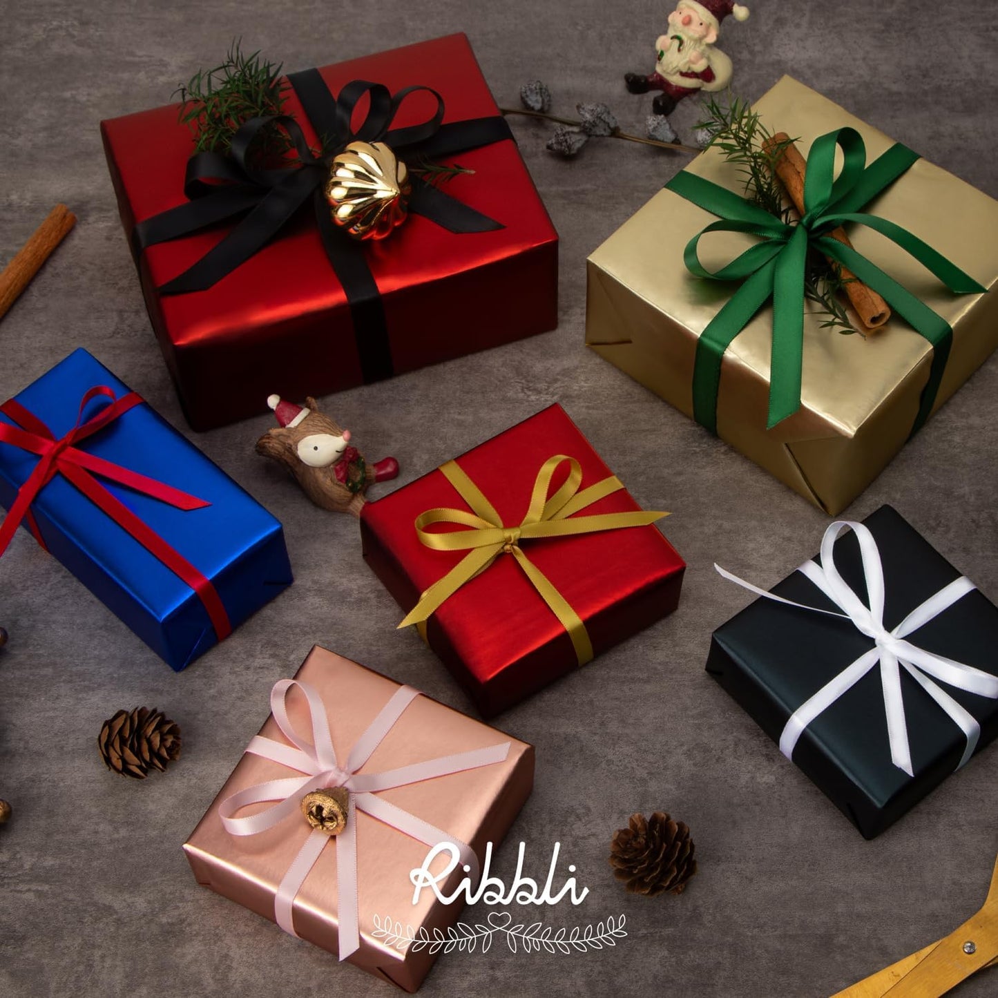 Ribbli Double Faced Black Satin Ribbon,1/4” x Continuous 25 Yards,Use for Bows Bouquet,Gift Wrapping,Floral Arrangement