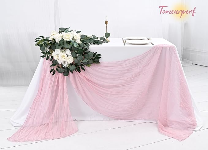 16 Pack 10Ft Cheesecloth Table Runner Light Pink, 20 x 120 Inch Rustic Gauze Boho Cheese Cloth Table Runners Wedding Long Table Runner for Wedding Party Bridal Shower Table Decoration