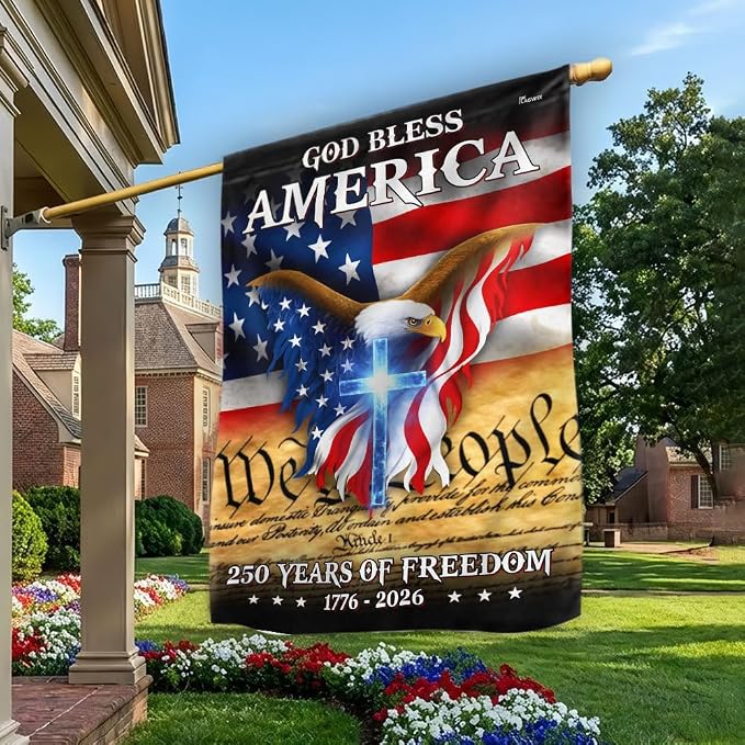 American Flag-Patriotic God Bless America Flag, 250 Years of Freedom We The People Flag, Garden Flag (11.5" x 17.5")-USA Premium Polyester