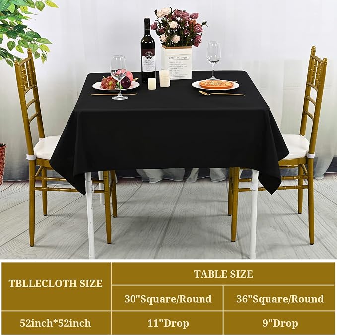 fani 8 Pack Square Tablecloth 52 x 52 Inch, Black Tablecloth for Square Table, Stain and Wrinkle Resistant Washable Polyester Table Cloth, Decorative Fabric Table Cover for Wedding Buffet Parties