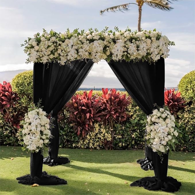 LINXTAR Wedding Arch Draping Fabric 30'' x 18FT Sheer Chiffon Arch Drape Backdrop 1 Panel Black Drape for Bridal Shower Baby Shower Photo Booth Church Decor Birthday Party Outdoor Decoration