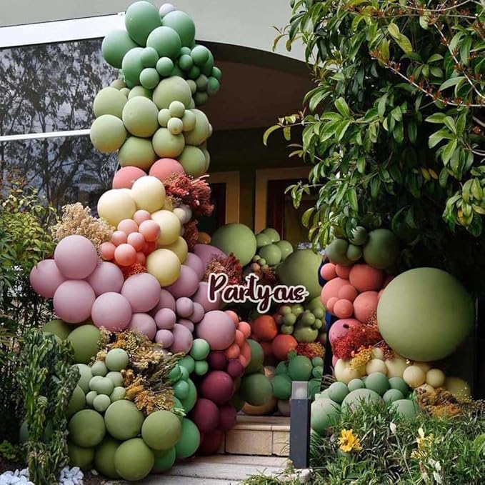 Dusty Pink Green Yellow Balloon Garland - Double Stuffed Sage Olive Green Mauve Matte Pastel Plum Balloon Arch Kit for Baby Shower Birthday Floral Enchanted Forest Valentines Party Decoration