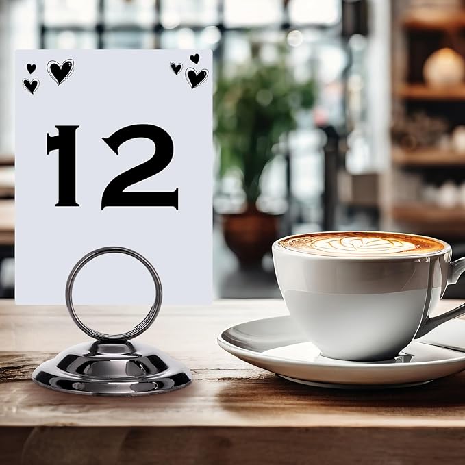 MotiMind 24 Pcs Table Number Holders-Metal Place Card Holders Table Number Stands Tabletop Sign Stands for Photos, Menu, Memo, Notes, Wedding, Restaurant, Banquet, Birthday(Gunmetal Grey)