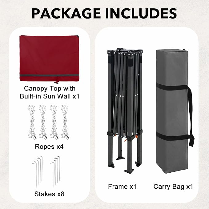 6x4 Pop Up Canopy Tent with Half Wall Panel, Instant Portable Beach Canopy, Outdoor Tent with Carry Bag for Camping, Sports, Tailgating, Events, Burgundy