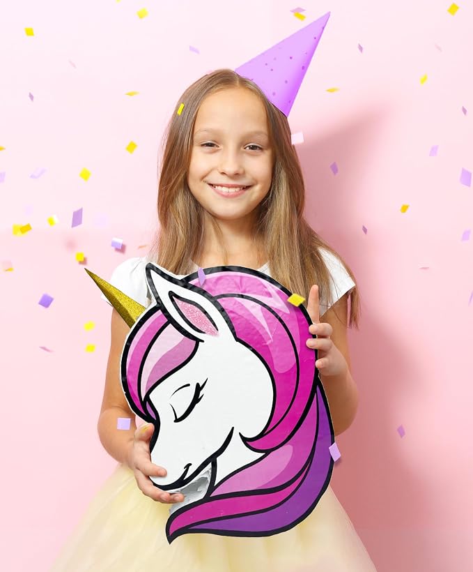 Jergrim Unicorn Pinata 4 Piece Set (16”x11”) Perfect for Unicorn Theme Birthday Decorations, Birthday Girl Party Supplies, 1st to 8th Parties, Fits piñata stuffers and party favors!