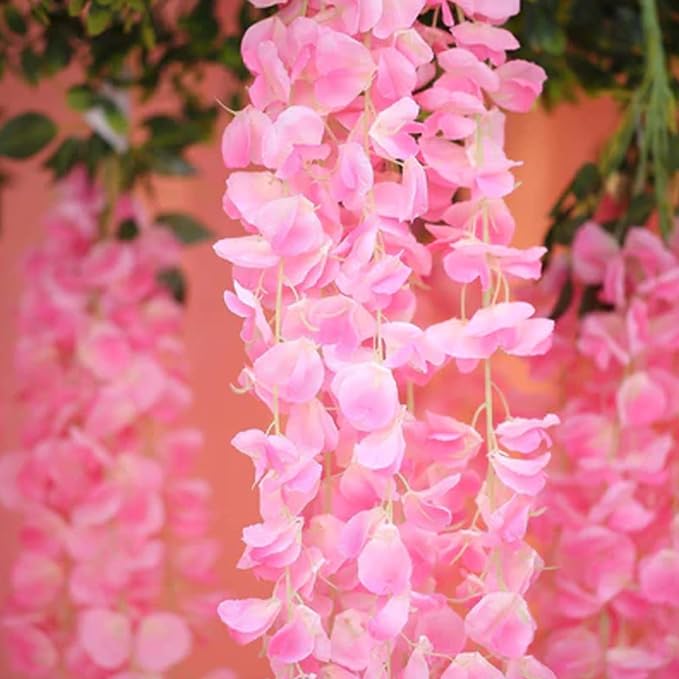 5 Pack Dark Pink Wisteria Hanging Flowers Garland, 3.77 Feet Artificial Flower Vines, Fake Wisteria, Artificial Vines Hanging Garland for Backdrop Outdoor Yard Garden Decor