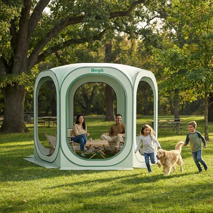 Werph 10x10 Pop Up Screen Tent, Mosquito Net Gazebo, UV Resistant, Green | Roof Waterproof Screen Canopy, Quick Setup Outdoor Shelter for Backyard, Patio, Garden, Picnic, Camping and Events
