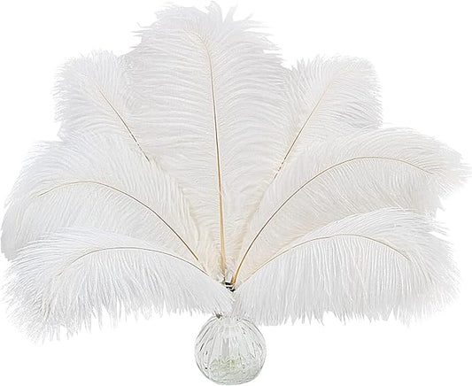 20pcs Natural White Ostrich Feathers 12-14inch 30-35cm for Wedding Party Centerpieces, Easter Home Decorations