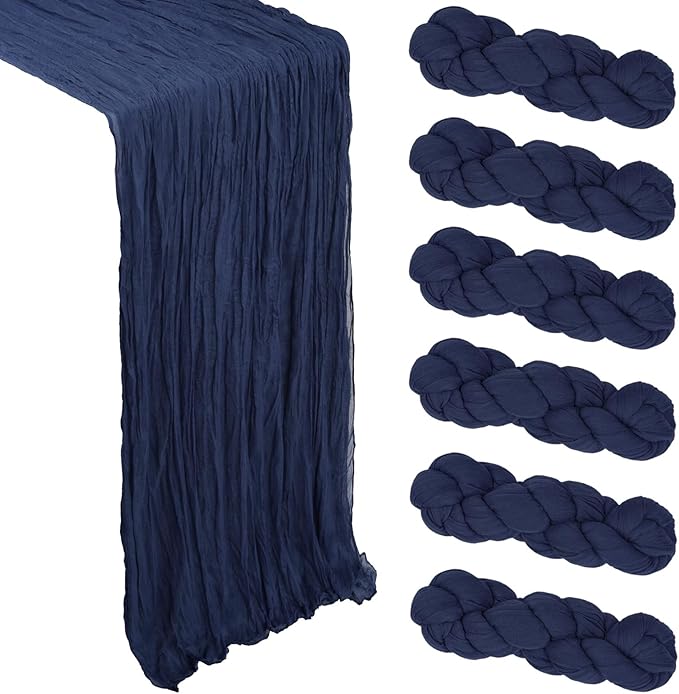 6 Pack Navy Blue Cheesecloth Table Runner 10Ft Gauze Cheese Cloth Table Runner 35x120 Inch Boho Sheer Rustic Fabric for Holiday Party Decor Baby Shower Wedding Home Decorations