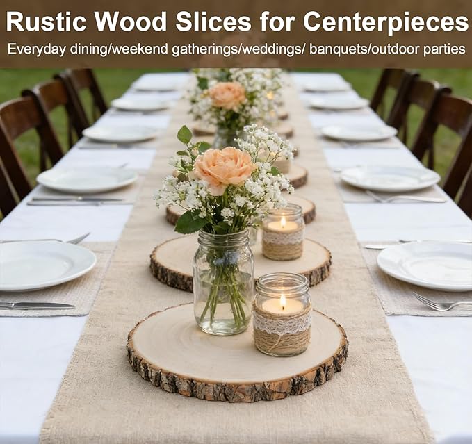 8 Pcs Natural Wood Slices for Centerpieces, 7-8 Inch Unfinished Wood Centerpieces for Tables, Rustic Wooden Discs for Crafts Dinner Table, Baby Shower, Wedding Decorations