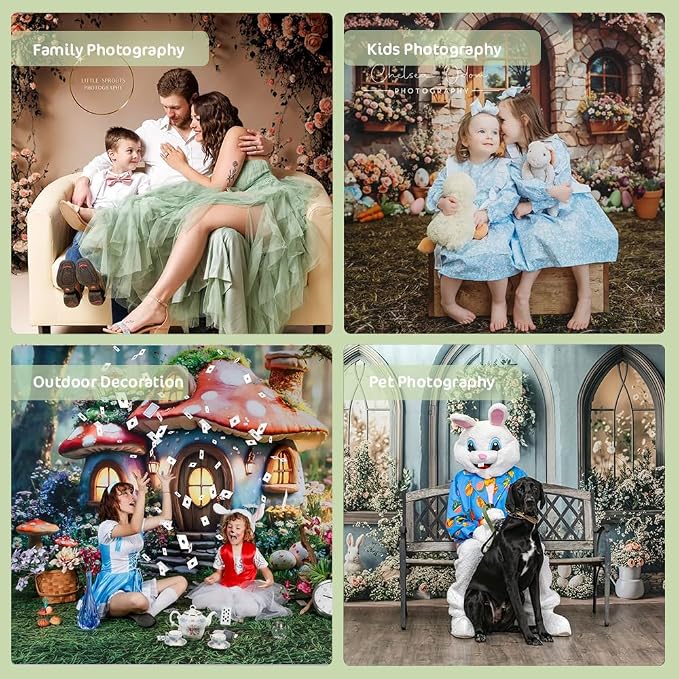 Kate Spring Flower Arch White Blossoms Lanterns Photo Backdrop, 8x8ft | Features Spring Flower Arch White Blossoms Lanterns Pathway; Photo background for spring portraits and seasonal photography.