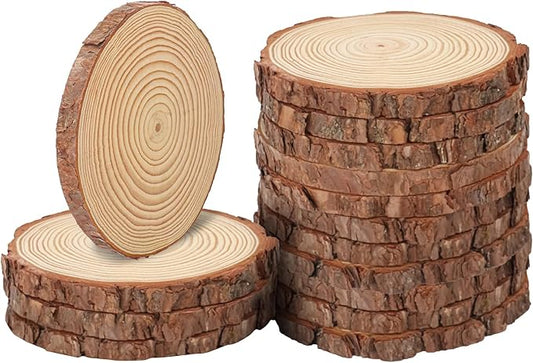 15 PCS Unfinished Wood Slices for Centerpieces, 6.3-7 Inch Natural Wood Slices with Tree Bark Pine and Wood Rounds Discs for DIY Crafts, Centerpieces, Art & Decor