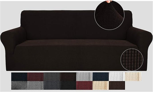JIVINER High Stretch Couch Covers for 3 Cushion Couch 1-Piece Extra Large Sofa Covers with Elastic Bottom Anti Slip Elastic Sofa Slipcover Furniture Protector for Pets (XL Sofa, Dark Coffee)