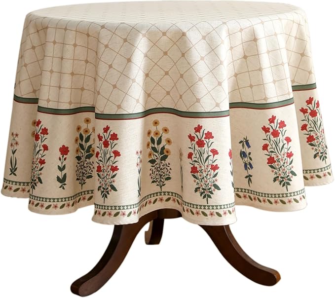 ISAENNE Designer French Round Linen Tablecloth,Diameter 55"-Bertina E | Elegant Vintage Table Cloth,Colorful Floral Pattern,Beautiful,Durable,Heavyweight,Dining Room,Kitchen,Thanksgiving,Decor