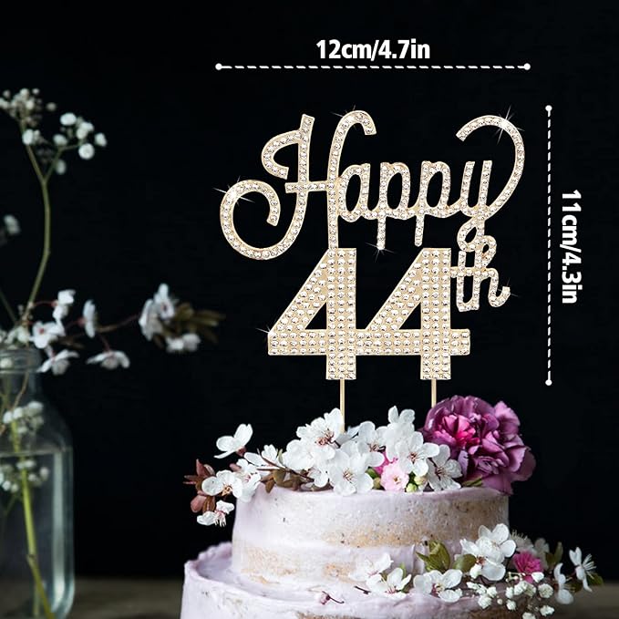 LINGTEER Happy 44th Birthday Gold Rhinestone Cake Topper - Cheers to 44th Birthday 44 Years Old Anniversary Party Cake Centerpieces Topper Decorations Gift Sign.