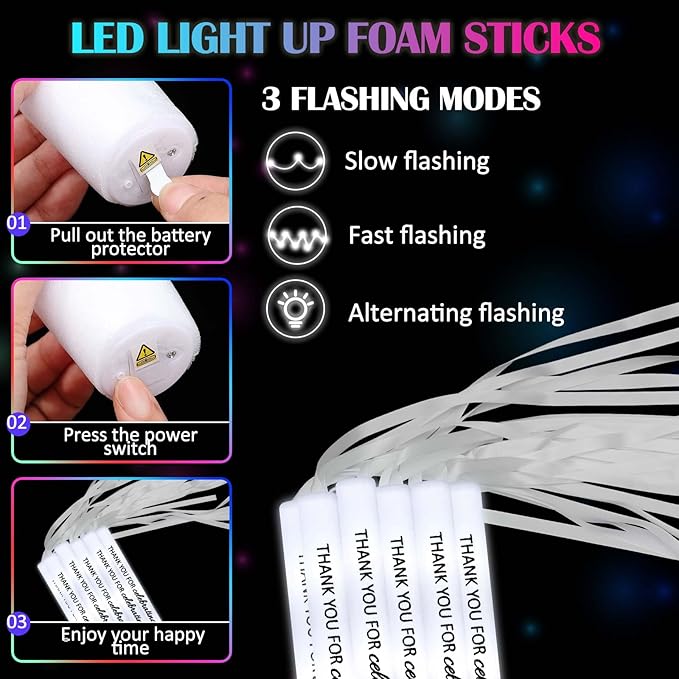 JellyArch 50 Pack Wedding Glow Sticks for Reception LED Foam Light up Sticks with Ribbon Light Stick Bulk with White Flashing for Wedding Send Off Party Favors, Dance Floor, Birthday