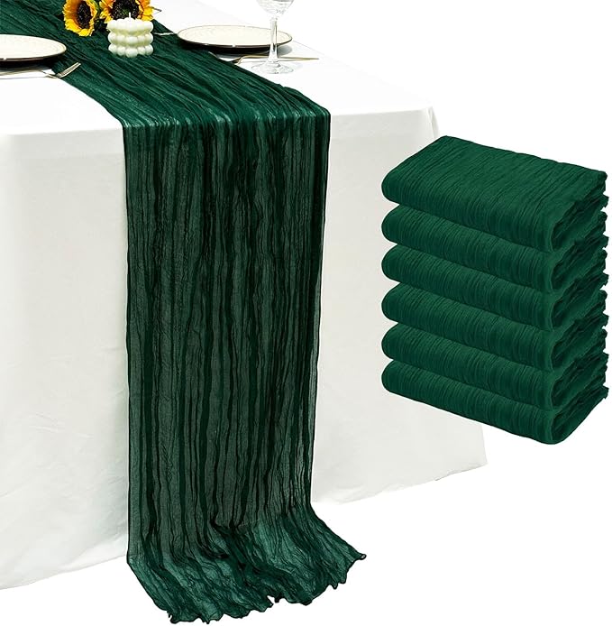 6Pack Emerald Green Cheesecloth Table Runner 10Ft Gauze Table Runner Emerald Green Cheese Cloth Table Runners Long Sheer Fabric Tablerunners for Wedding Party Bridal Shower Thanksgiving Christmas
