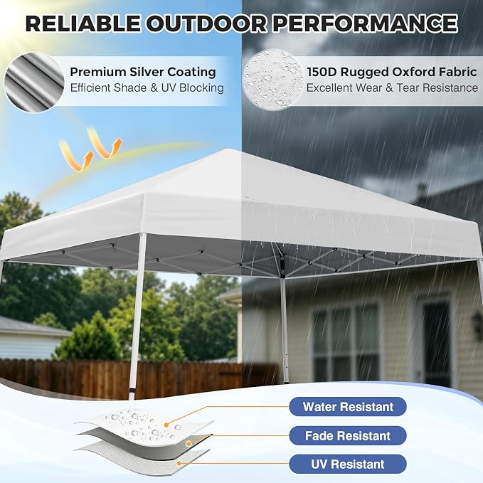 COOS BAY 10x10 Pop Up Canopy Tent, Portable Outdoor Shelter with Carry Bag for Tailgate, Party, Beach, Picnic, and Camping, 10x10 Base 8x8 Top, White